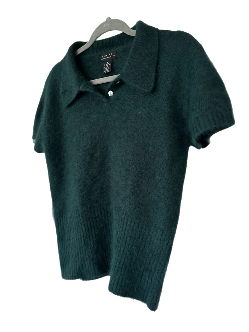 Vintage The Limited Angora Fuzzy Polo Sweater Green Size M 90s